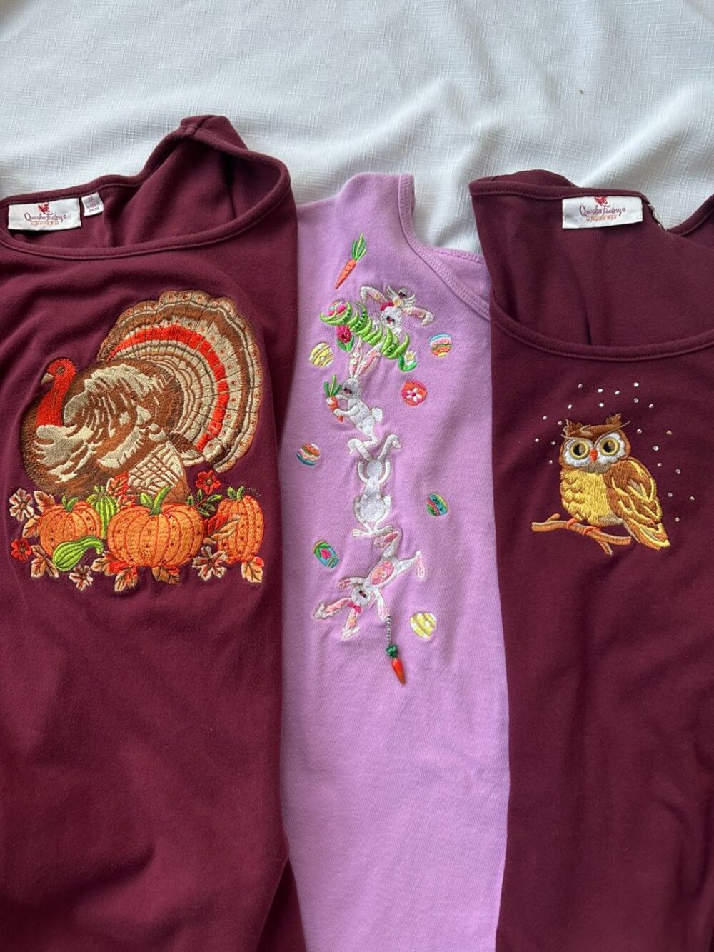 Quacker Factory Thanksgiving Turkey Rhinestone Embroidered 3/4 Sleeve Top 2X - Picture 10 of 10